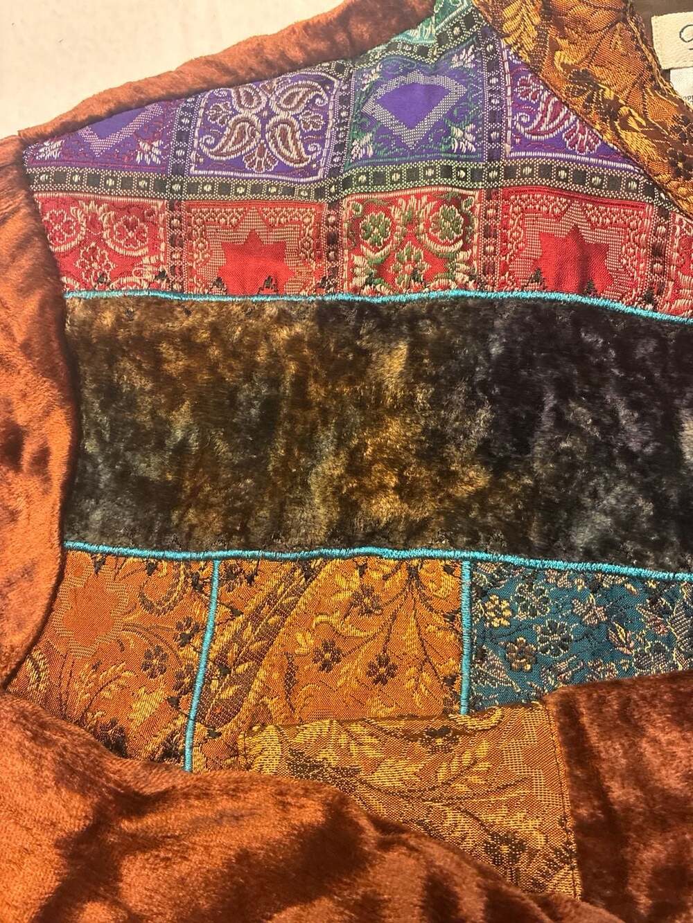 Coldwater Creek Patchwork Velvet Paisley Floral Button Front Jacket Size PM - Picture 3 of 13